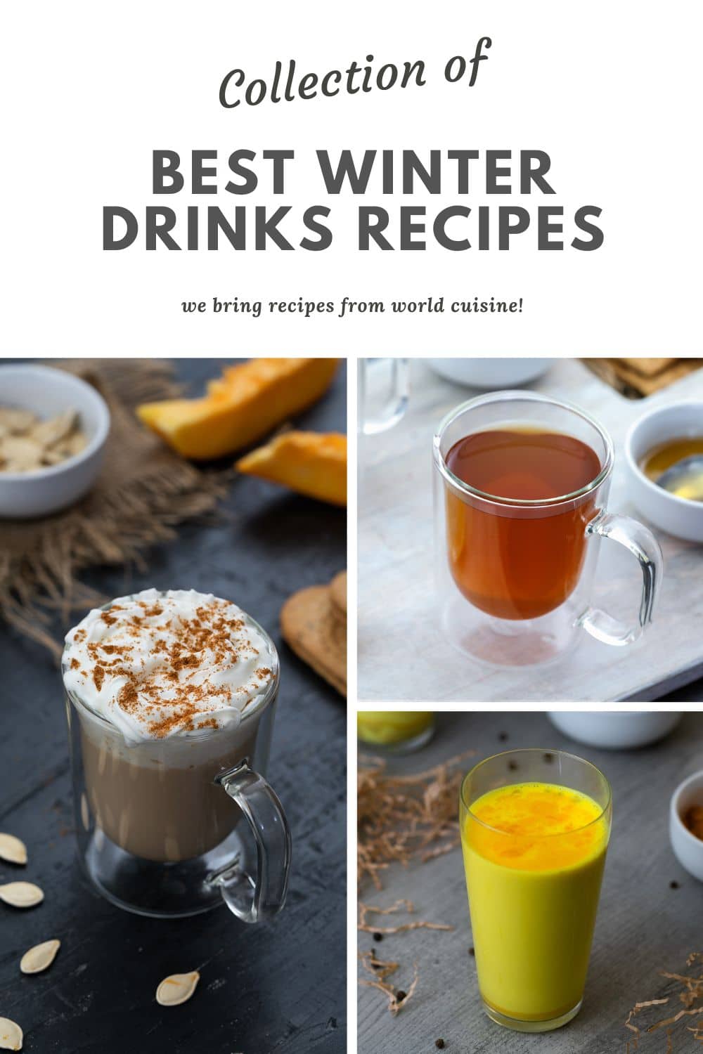 Collection of hot and cozy winter drinks