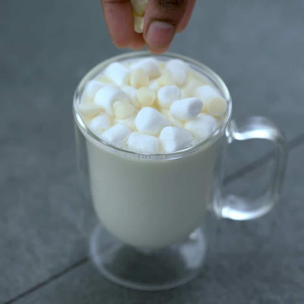 Topping the hot white chocolate