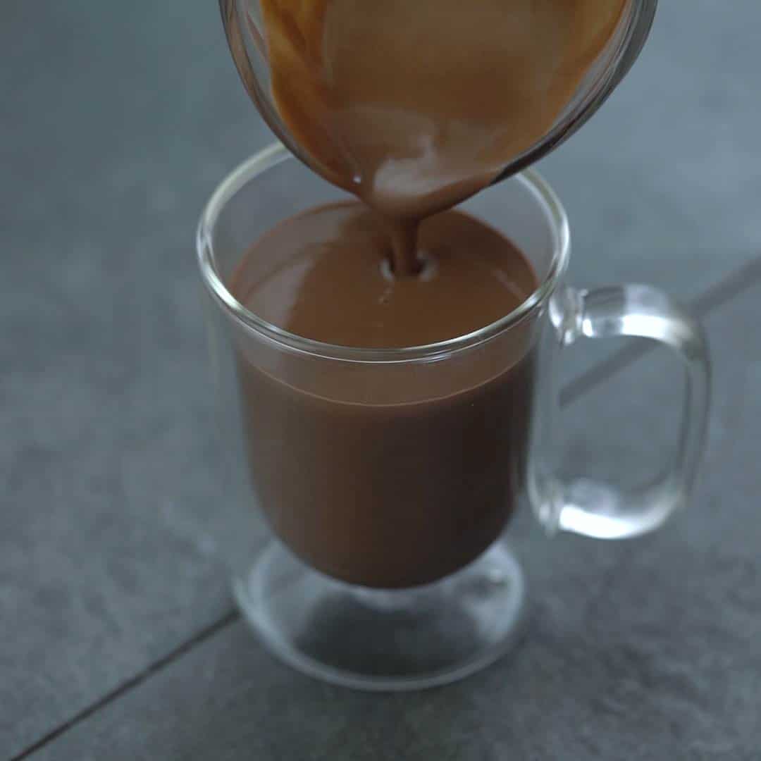 pour the Mexican Hot Chocolate into serving glass
