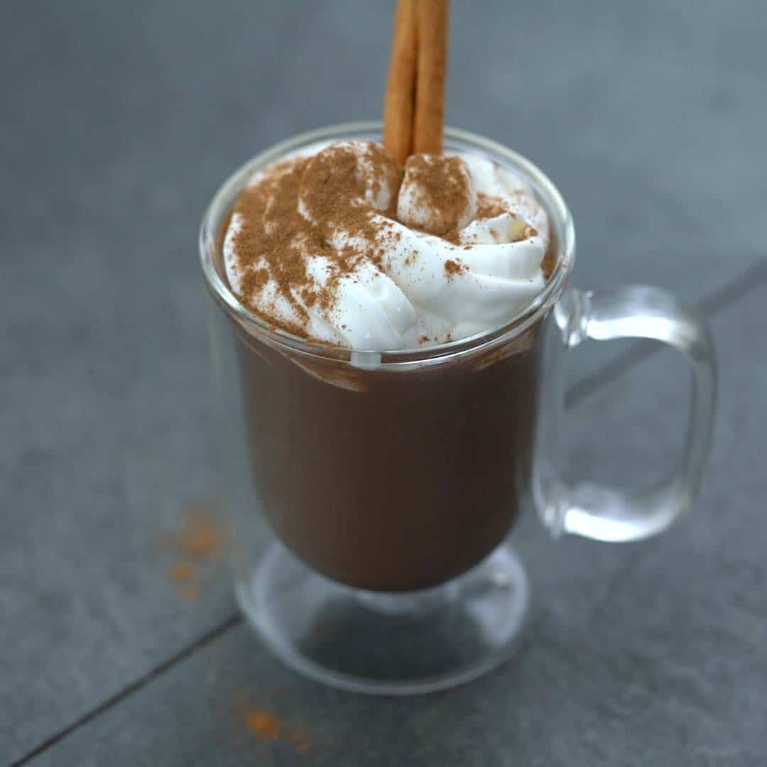 Spicy Homemade Mexican hot chocolate is served