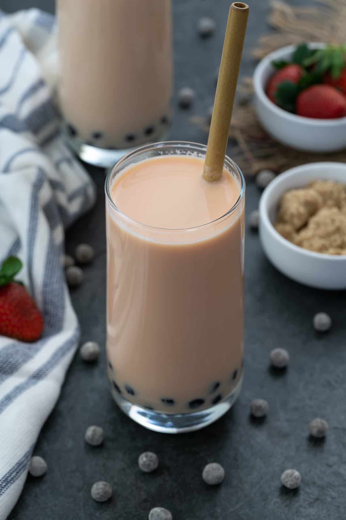 Strawberry Milk Bubble Tea in a Glass