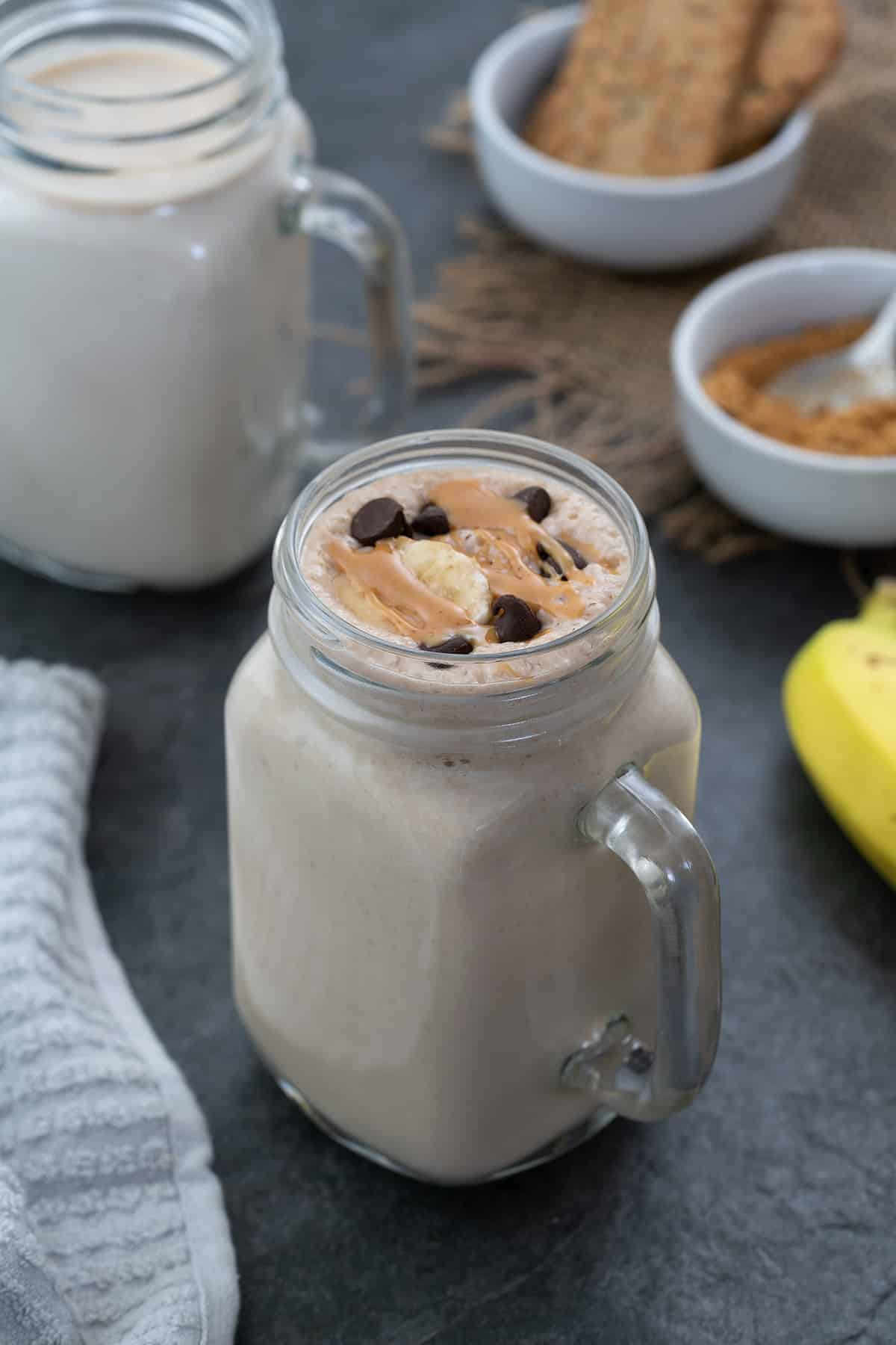 Peanut Butter Banana Smoothie in a serving jar