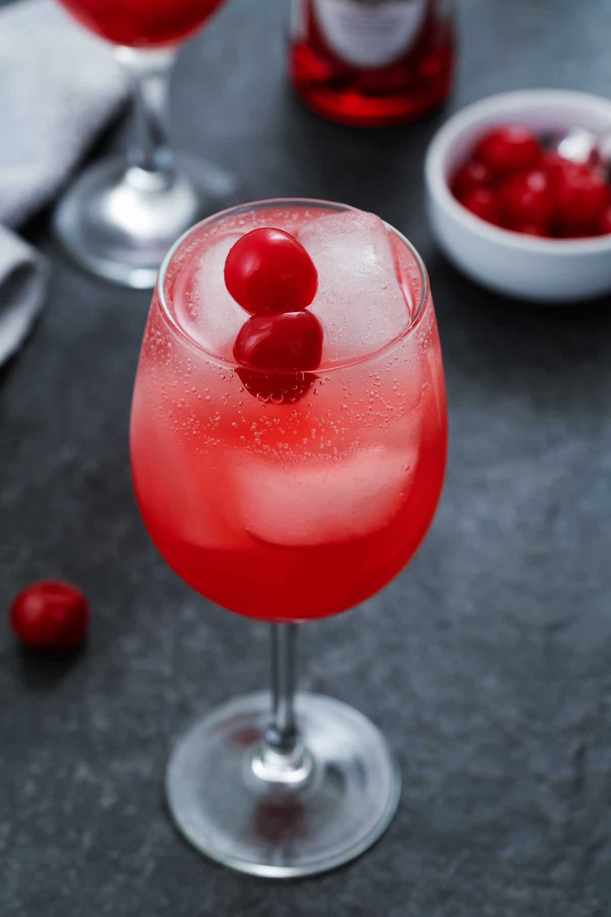 Shirley temple drink served in a glass