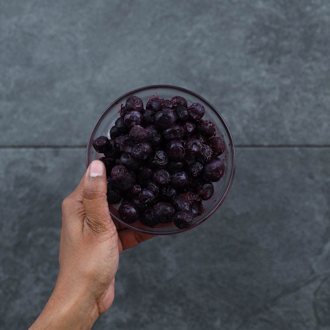 Frozen blueberries in a bowl