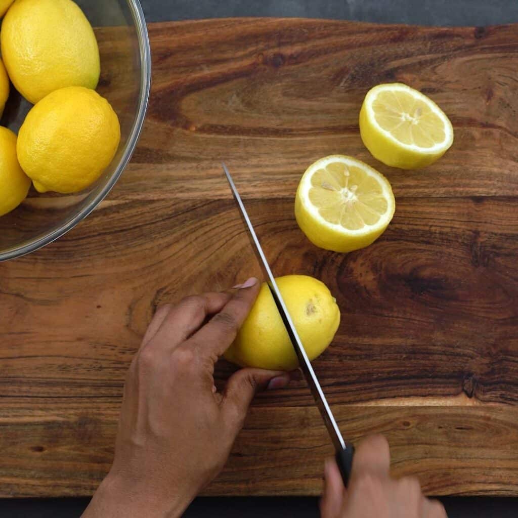 Cutting the lemon in half