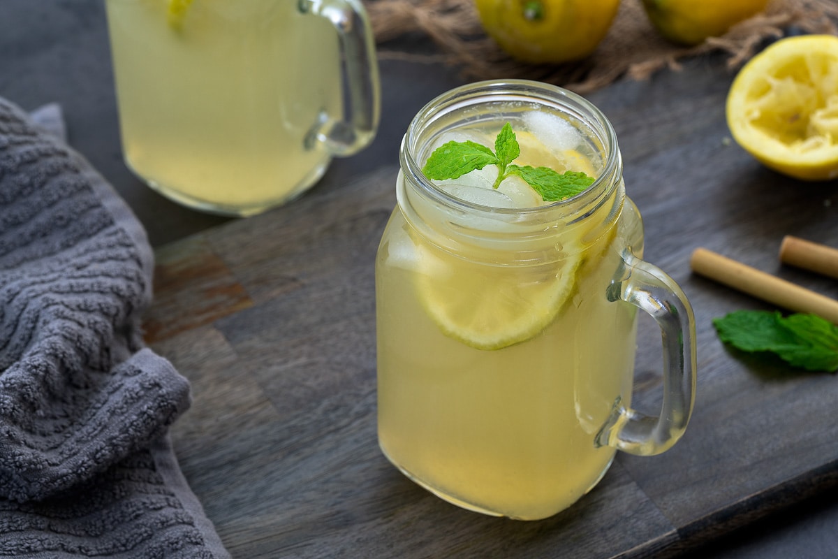 Homemade Lemonade in a serving glass mug