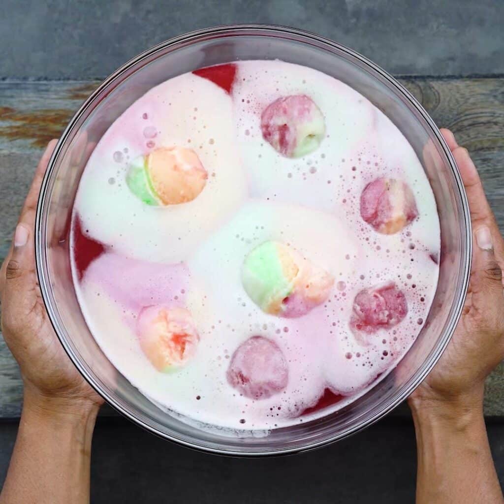 Rainbow Sherbet Punch in a bowl