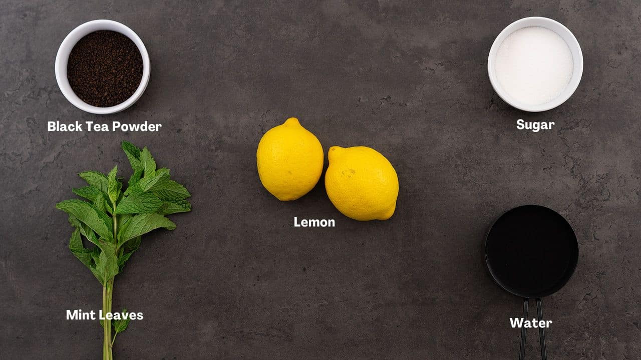 Arnold Palmer Drink ingredients placed on a grey table